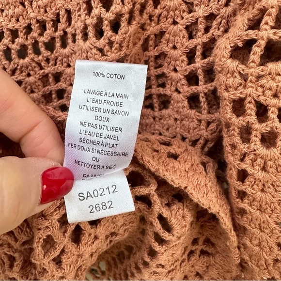 Leo & Sage Chai Peach Crochet Bell Sleeve Pullover Sweater Boho 100% Cotton Sz S - Picture 8 of 9